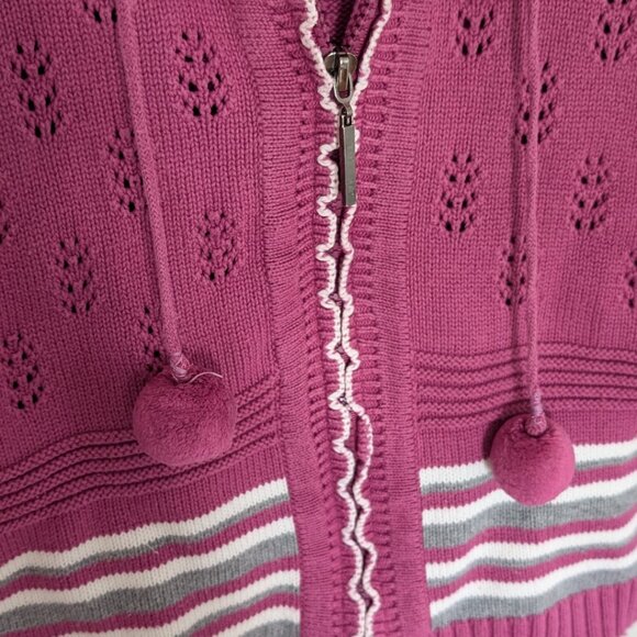 TUZAMA Girl's Magenta/Purple Zip-Up Hoodie with Pompom - Picture 6 of 10